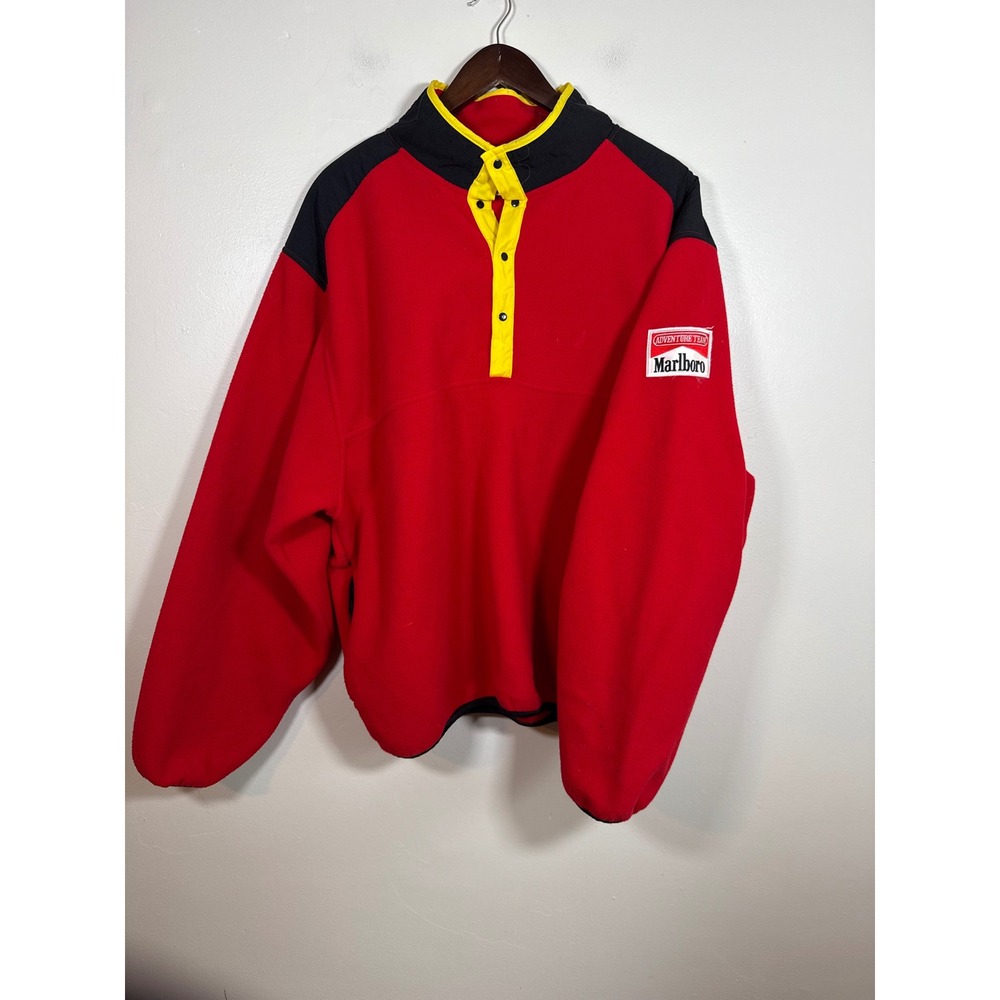 Marlboro Adventure Team Vintage Fleece Snap Pullover Size XL Red Black Yellow